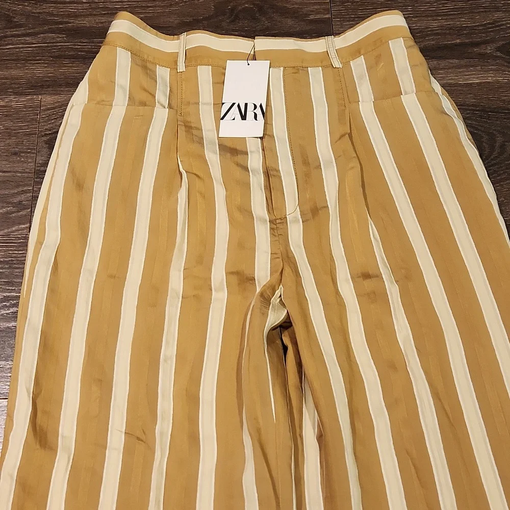 Zara Tan and Cream Striped Wide Leg Pants - Picture 5 of 14